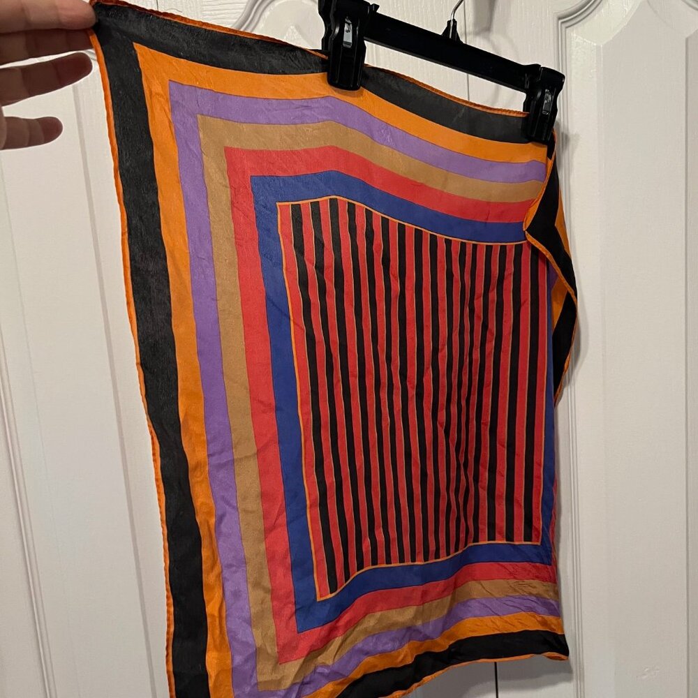 Kenzo-Silk Scarf-21"x 21"-Vintage-Multi Color-Stripes-Casual-Classy-Versatile - Picture 6 of 9